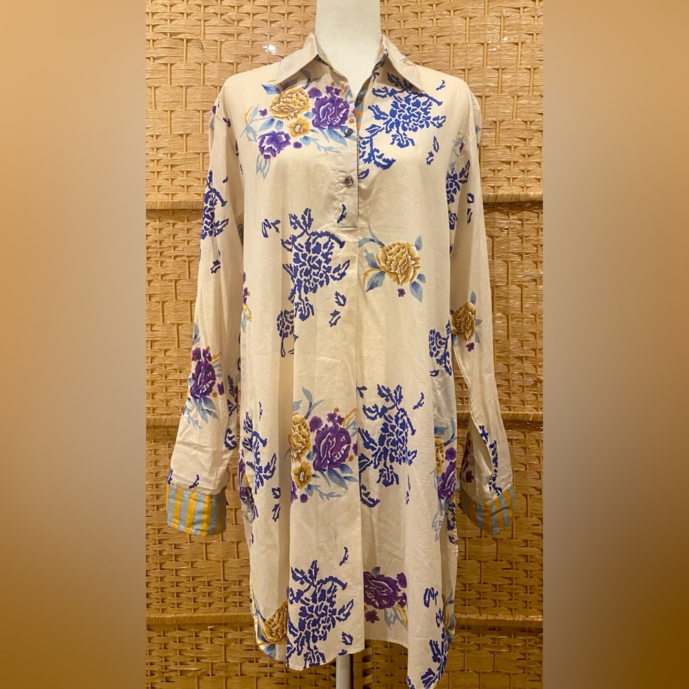 LISA CORTI Milano Italian Designer Kara Shirt Floral Cotton Tunic - Sz XL - NWT